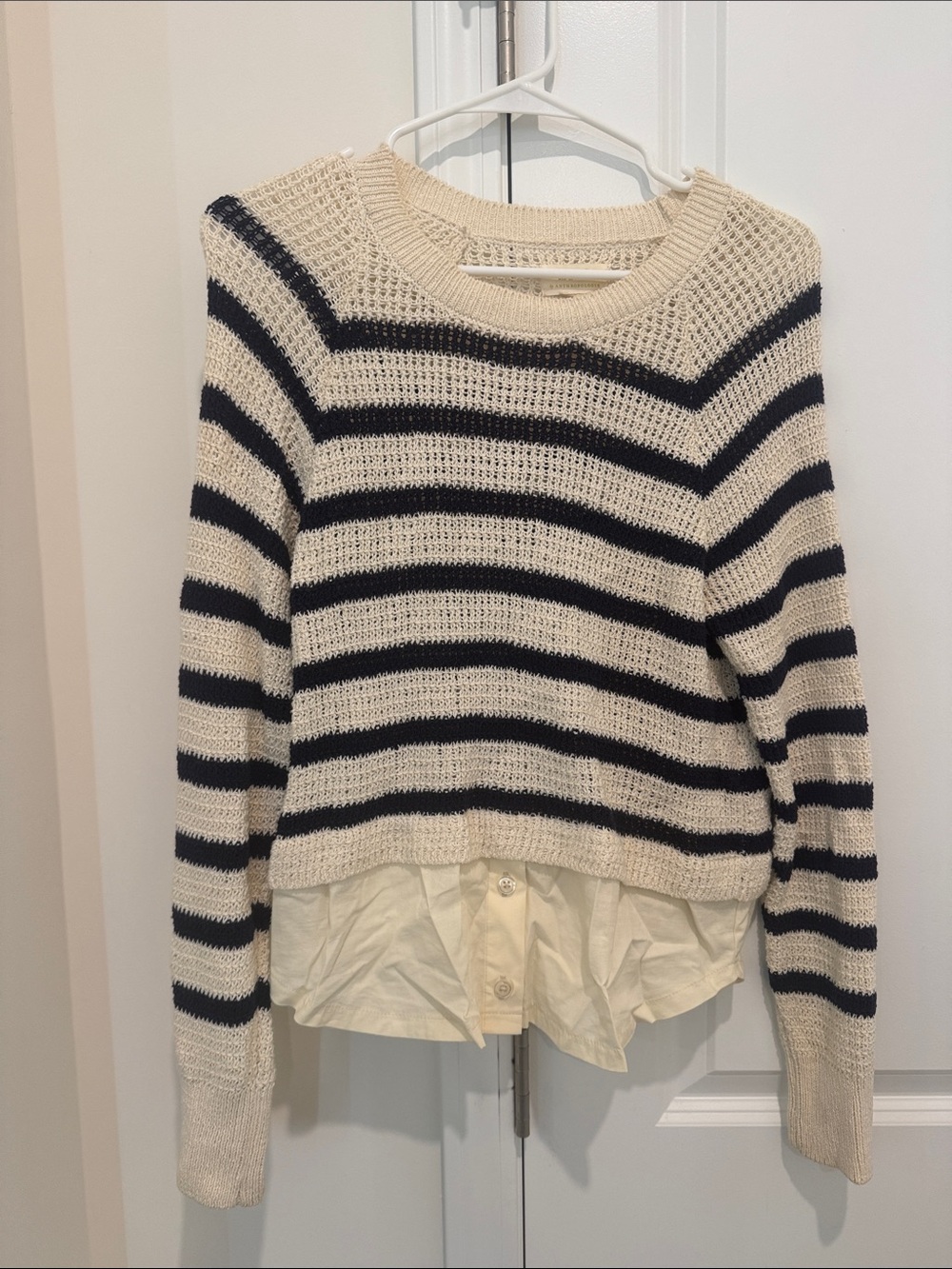 Maeve Cream and Black Striped Crewneck Sweater